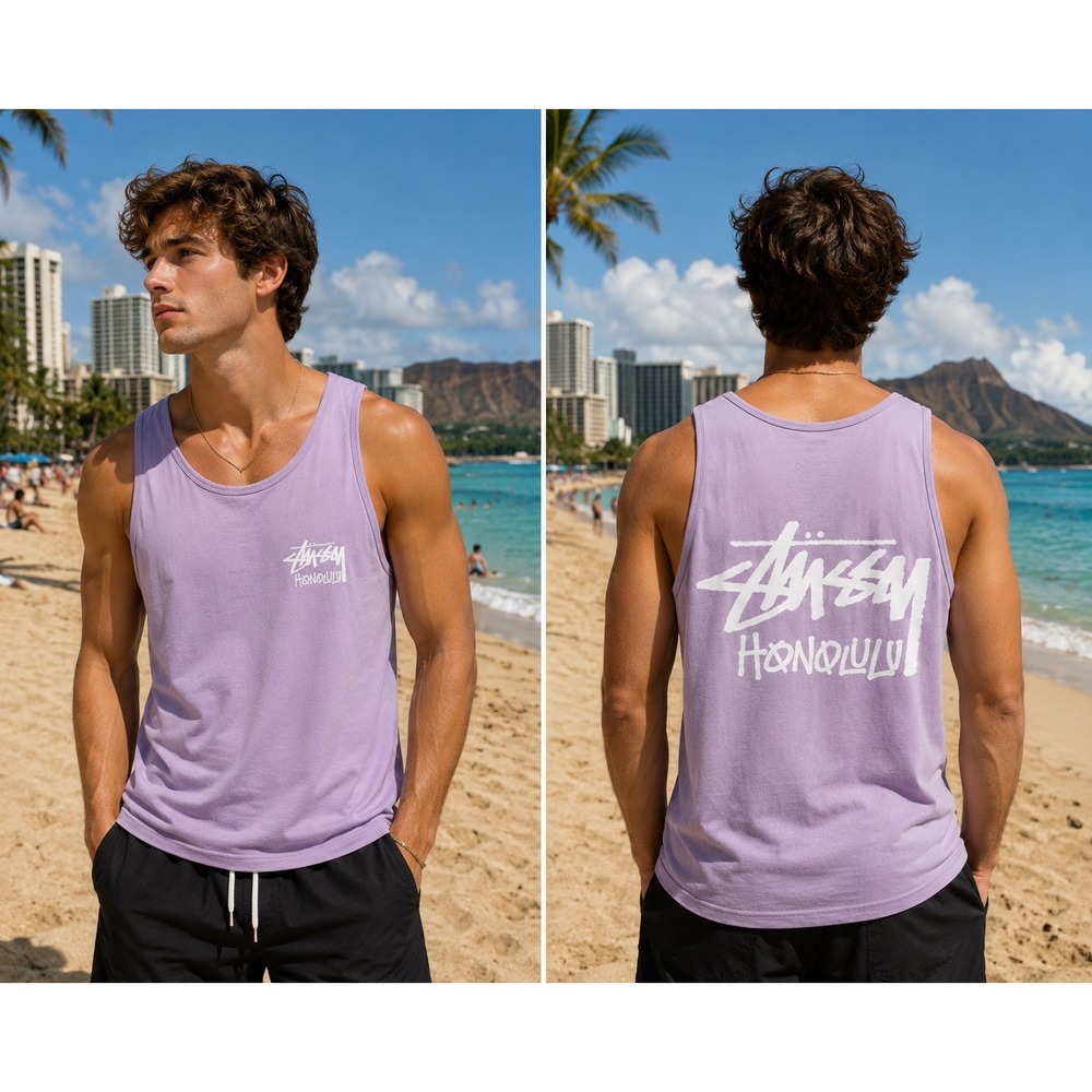 Stussy Honolulu Tank Top Men's 2XL Lavender Surf Skate Streetwear Hawaii Cut Tag
